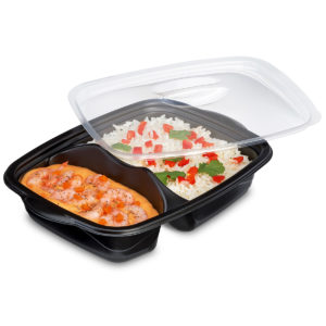 Boite Marmipack compartimentée 550 + 350 cc PP fond Noir et couvercle Translucide