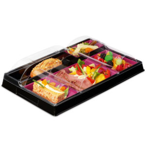 Plateau repas moderne 5 comp 38,7 x 24,7 cm PS Noir/Prune avec couvercle