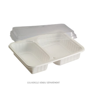 Plateau repas 2 compartiments 22,7 x 17,7 cm PP Blanc - scellable ou couvercle