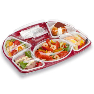 Plateau repas prestige 7 compartiments 42 x 32 cm PS Bordeaux/Blanc